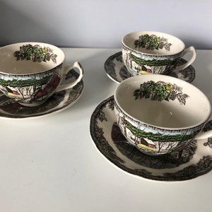 Johnson Brothers Friendly Village Ice House Tea Cup & Saucer Bundle of 3